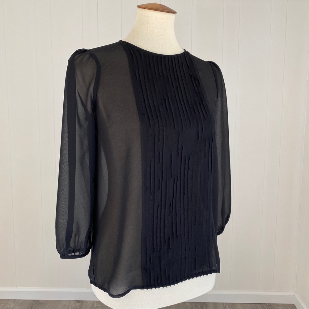 Chic Broadway & Broome Sheer Black Ruffle Blouse